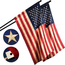 2 Pack American USA Tea-Stained Flag 3x5 Ft Pole Sleeve Embroidered 420D Polyester Embroidered Stars