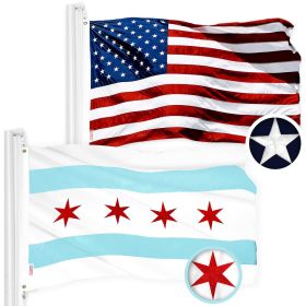 Combo Pack USA American Flag & Chicago Flag 2.5x4 Ft Embroidered 300D Polyester Indoor Outdoor Brass Grommets