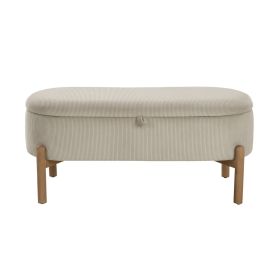Storage Bench Taupe Cushioned Seat Corduroy Upholstery Lift Top Solid Wood Legs 1pc