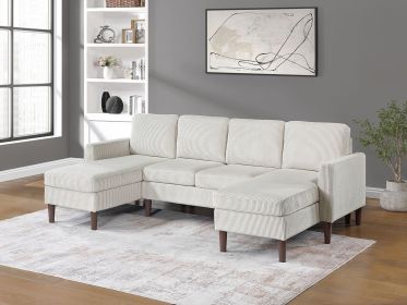 3-Piece Corduroy Sectional Set in Beige