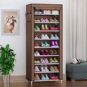 1 set of brown 10 layer shoe cabinet with dust cover, large capacity non-woven fabric space saving shoe rack, easy to assemble, portable shoe cab