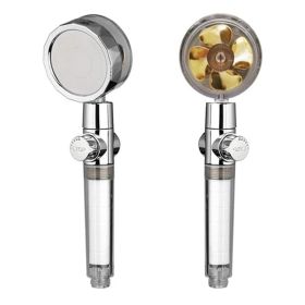 New Turbo Propeller Shower Head Water Saving High Preassure Flow 360 Degrees With Fan Extension Showerhead Rainfall With Holder (Color: gold)