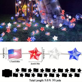 1pc, Flag String Lights, 4th Of July Memorial Day American Flag Stars Decoration String Lights, Battery Operated With Multi-Function Remote Light (model: 1p-American Flag Star String Lights)