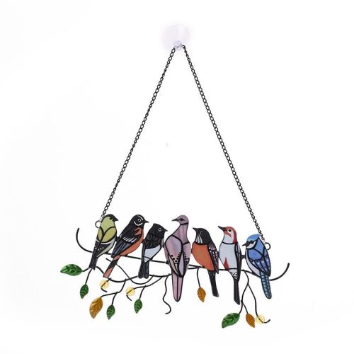 1set, Wrought Iron Bird Ornament Metal Model 4 Birds 7 Birds Pendant Painted Spray Paint Welding Handicraft Window Decoration, Garden Patio Decor