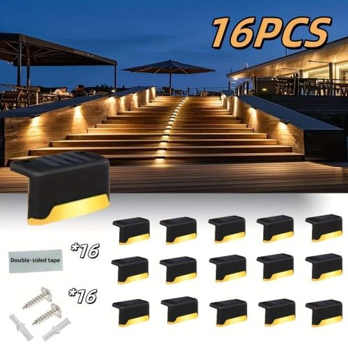 16PCS solar outdoor light, spring camping outdoor light, outdoor LED step light, solar charging, suitable for balconies, terraces, stairs, fences