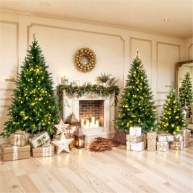 8FT, 6FT, 4FT Pre-Lit Green Pine Artificial Christmas Tree, Set of 3 Hinged Xmas Trees with 820 Warm-Yellow LED Lights and 2539 Branch Tips (Color: As Pic)