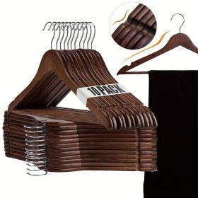Wooden Hangers 10 Pack, Heavy Duty Walnut Coat Hangers for Closet, Smooth Finish Wooden Coat Hangers Suit Hangers with Non Slip Pants Bar (Dark brown: 10 PACK)