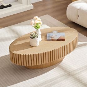Modern Handcraft Drum Coffee Table Length 43.7 inch Ellipse Coffee Table for Living Room,Oval Small Coffee Table with Sturdy Pedestal (Material: MDF, Color: Natural Ash)